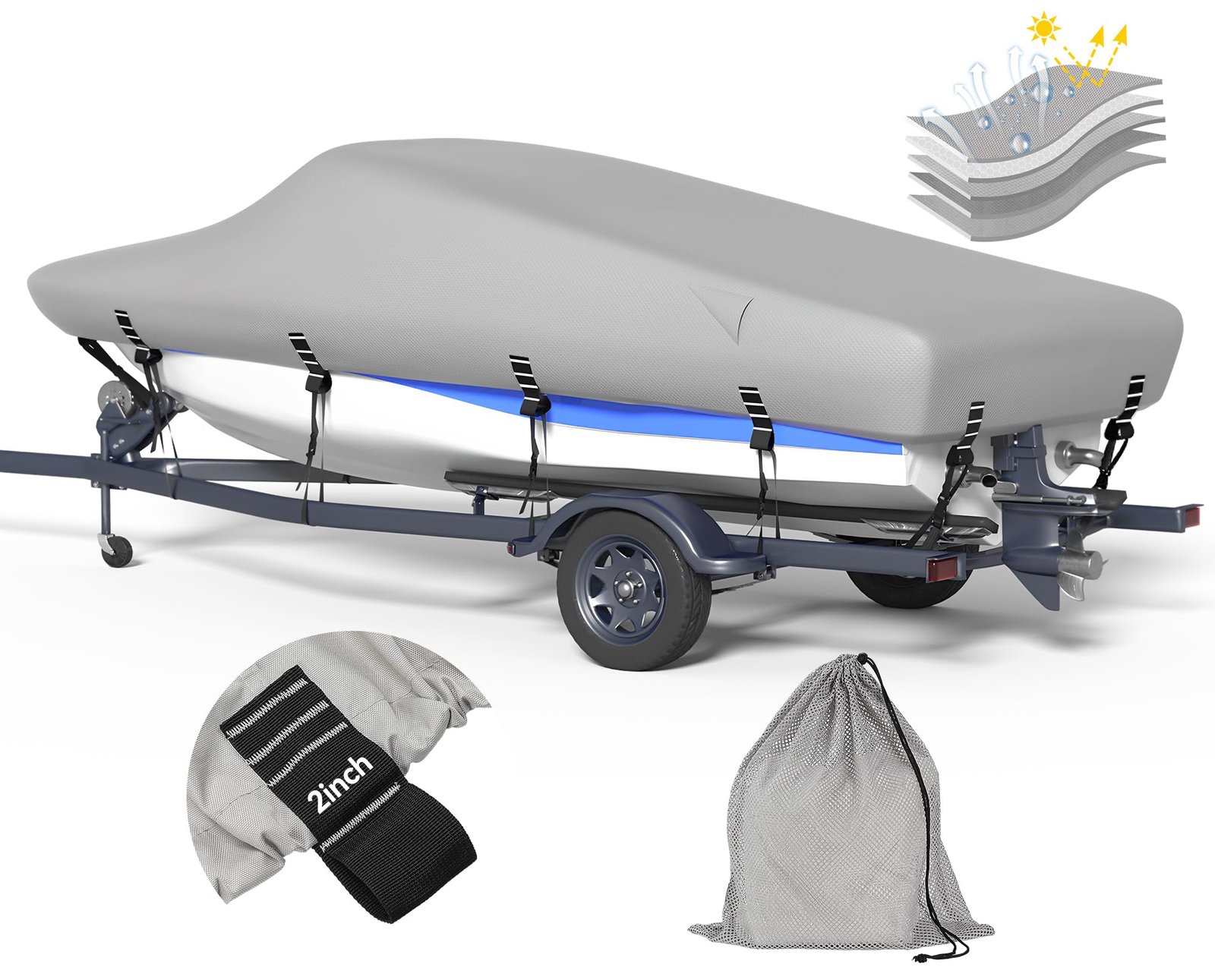Universal tonneau cover for boat adjustable straps multiple hull sizes